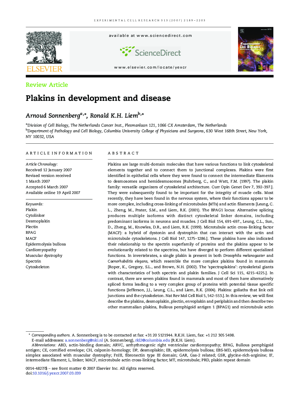Plakins in development and disease
