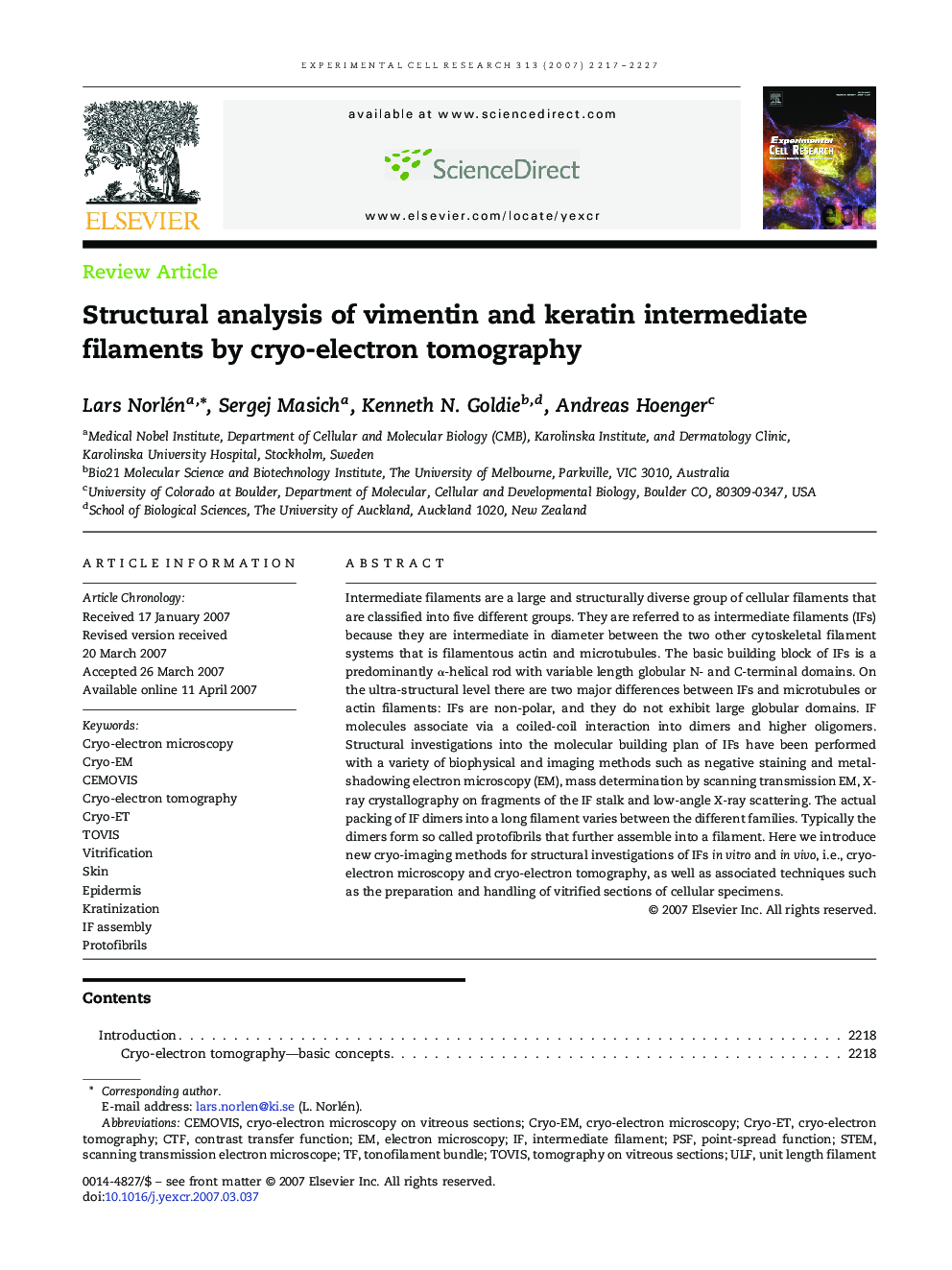 Structural analysis of vimentin and keratin intermediate filaments by cryo-electron tomography