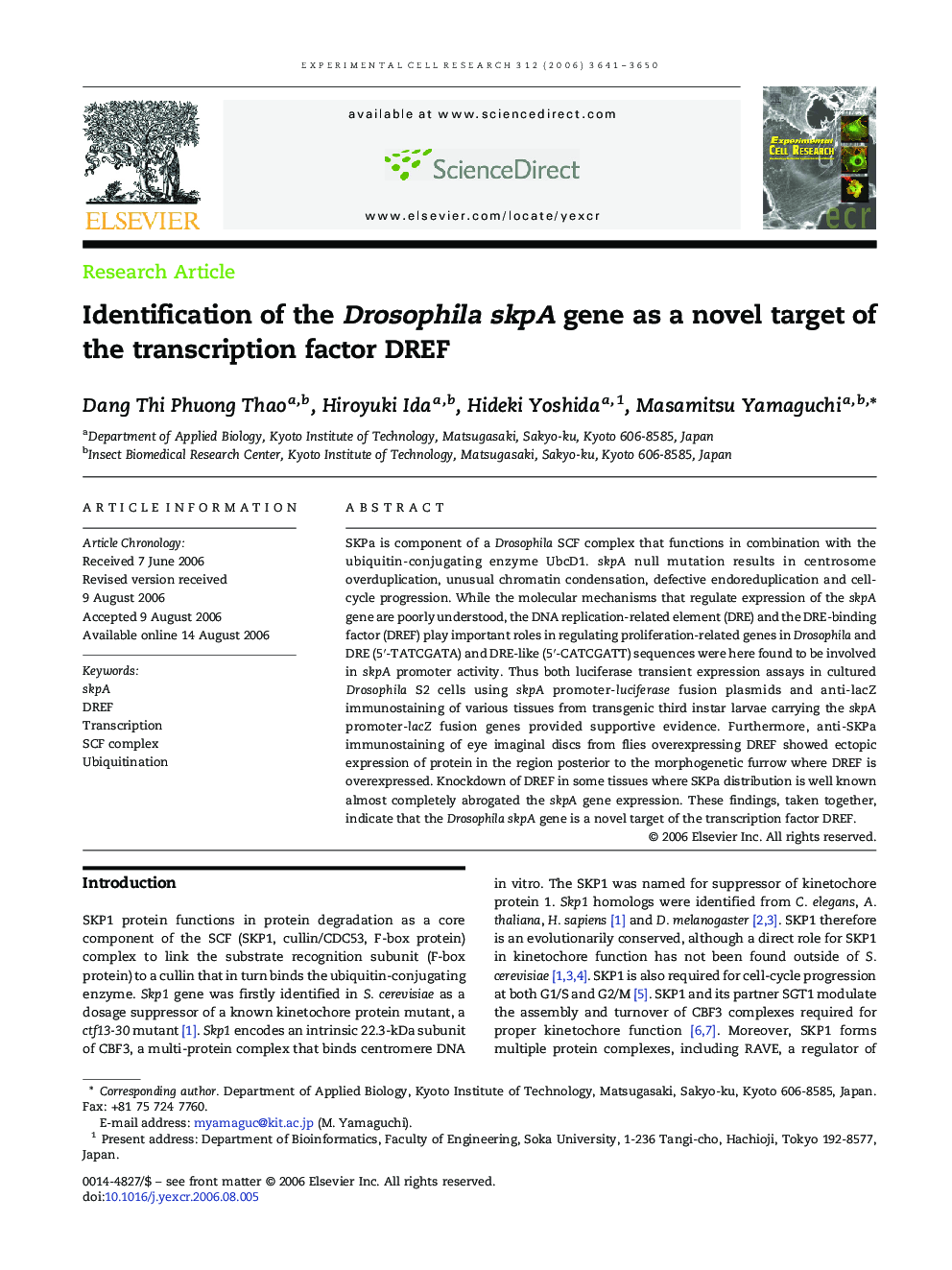 Identification of the Drosophila skpA gene as a novel target of the transcription factor DREF