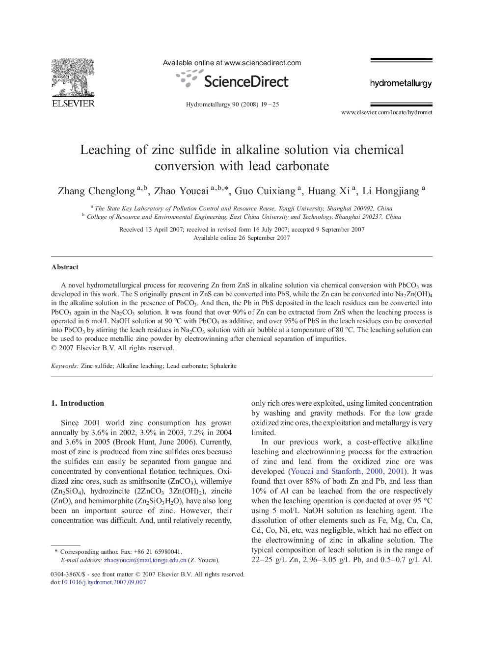 Leaching of zinc sulfide in alkaline solution via chemical conversion with lead carbonate