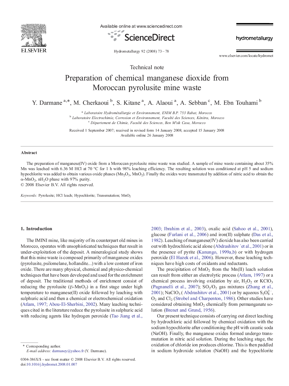 Preparation of chemical manganese dioxide from Moroccan pyrolusite mine waste