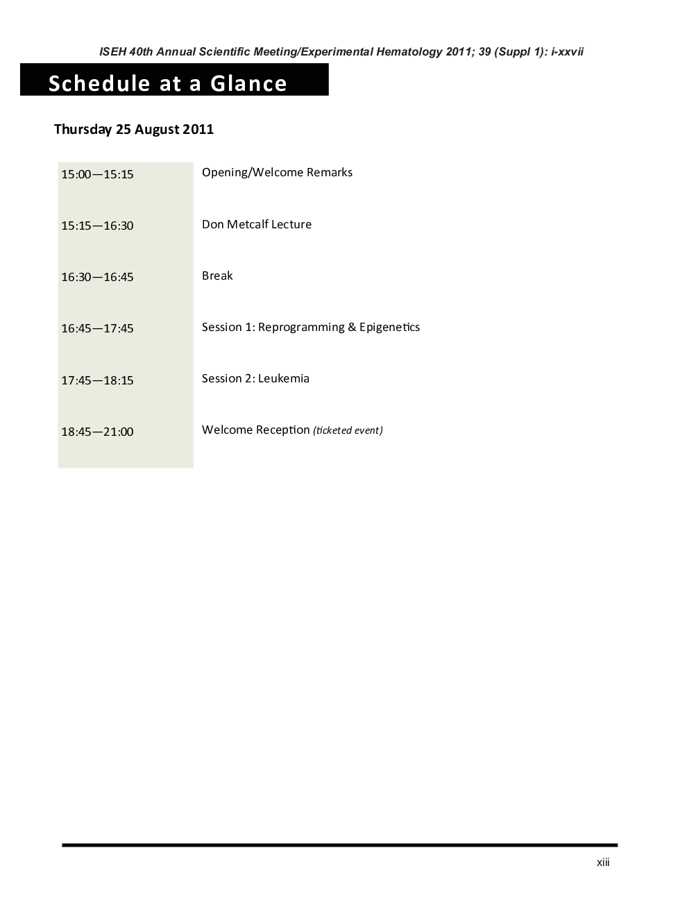Schedule at a Glance