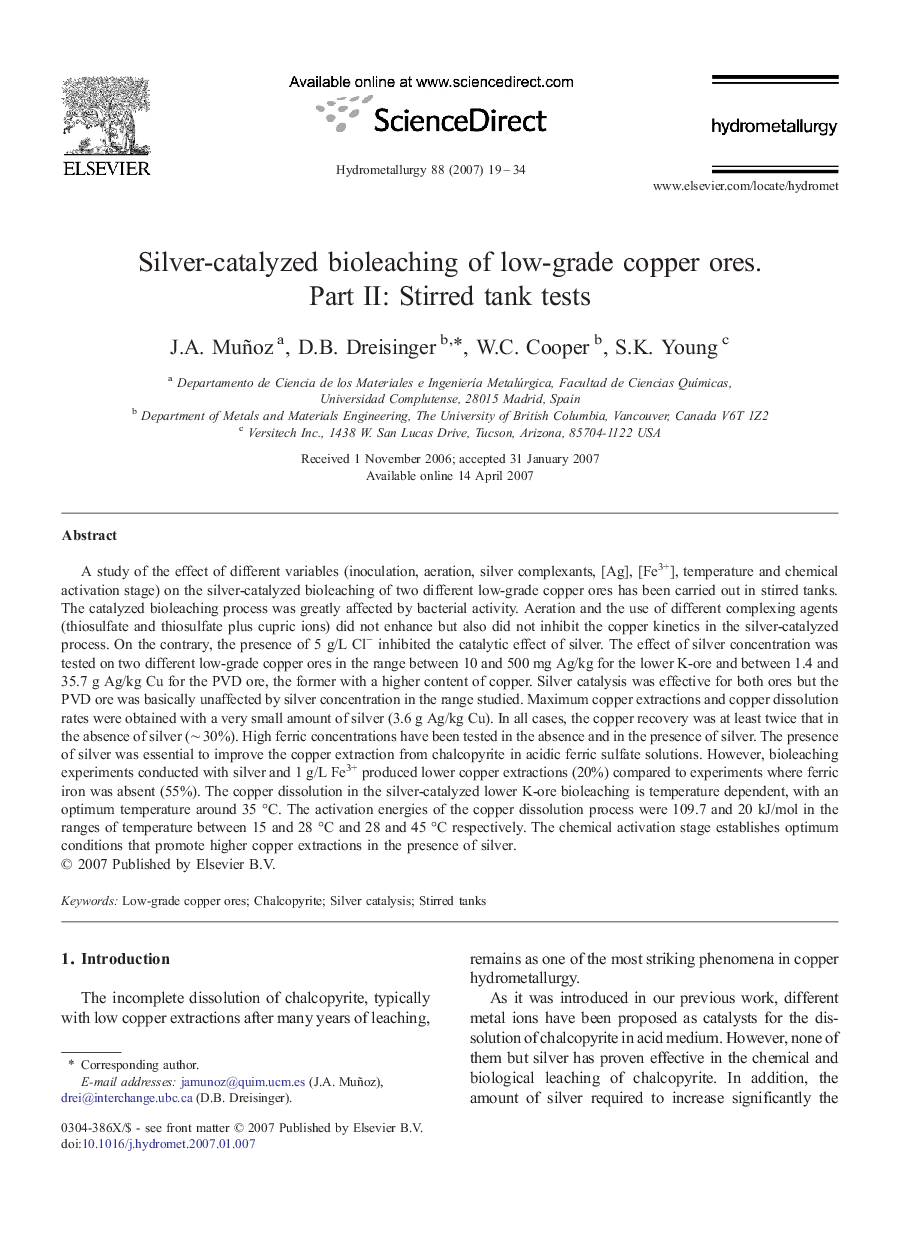 Silver-catalyzed bioleaching of low-grade copper ores. Part II: Stirred tank tests