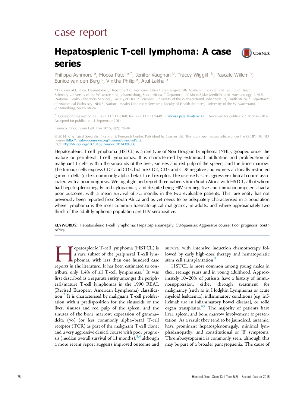 Hepatosplenic T-cell lymphoma: A case series