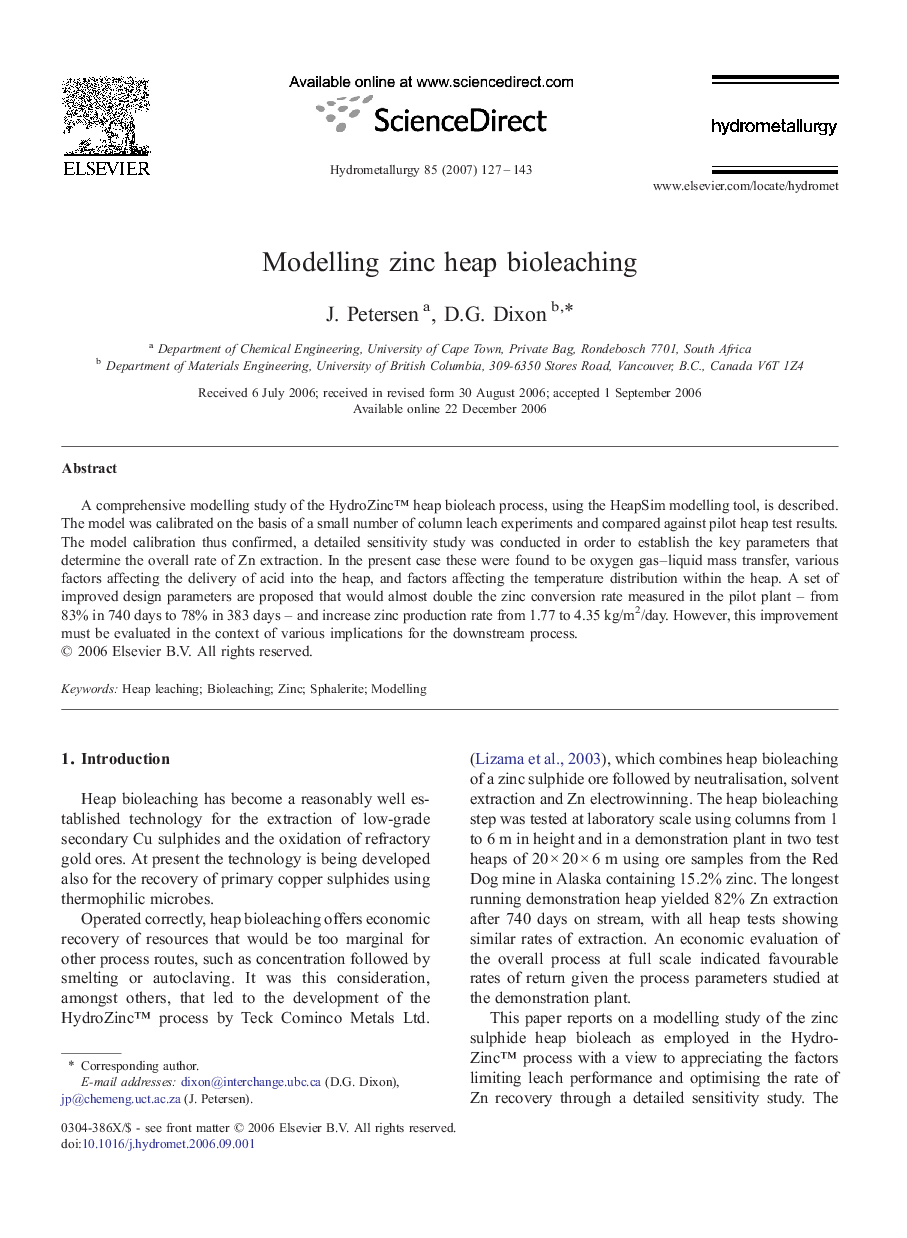 Modelling zinc heap bioleaching