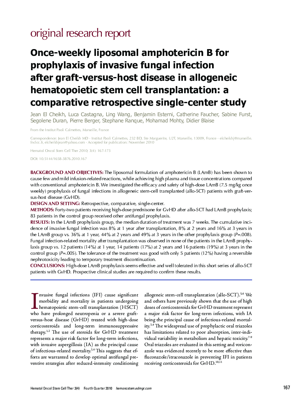 Once-weekly liposomal amphotericin B for prophylaxis of invasive fungal infection after graft-versus-host disease in allogeneic hematopoietic stem cell transplantation: a comparative retrospective single-center study