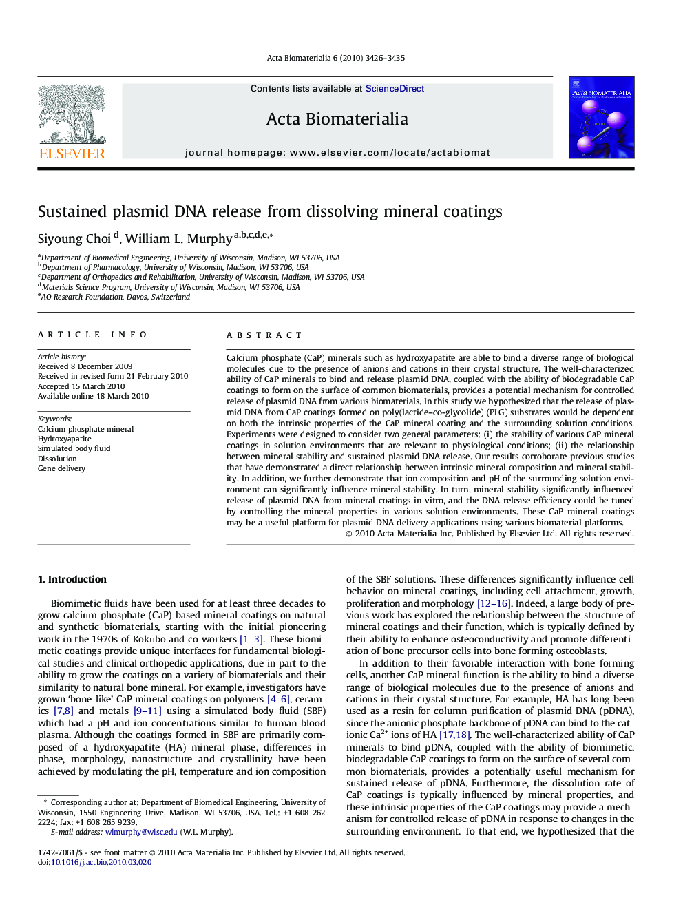 Sustained plasmid DNA release from dissolving mineral coatings