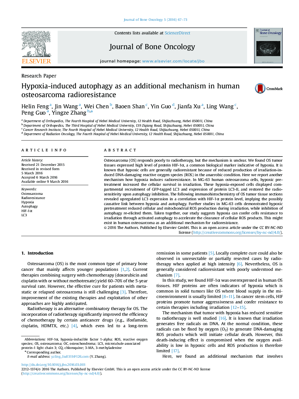 Hypoxia-induced autophagy as an additional mechanism in human osteosarcoma radioresistance