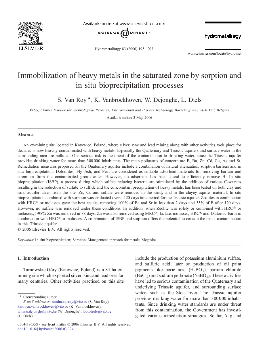 Immobilization of heavy metals in the saturated zone by sorption and in situ bioprecipitation processes