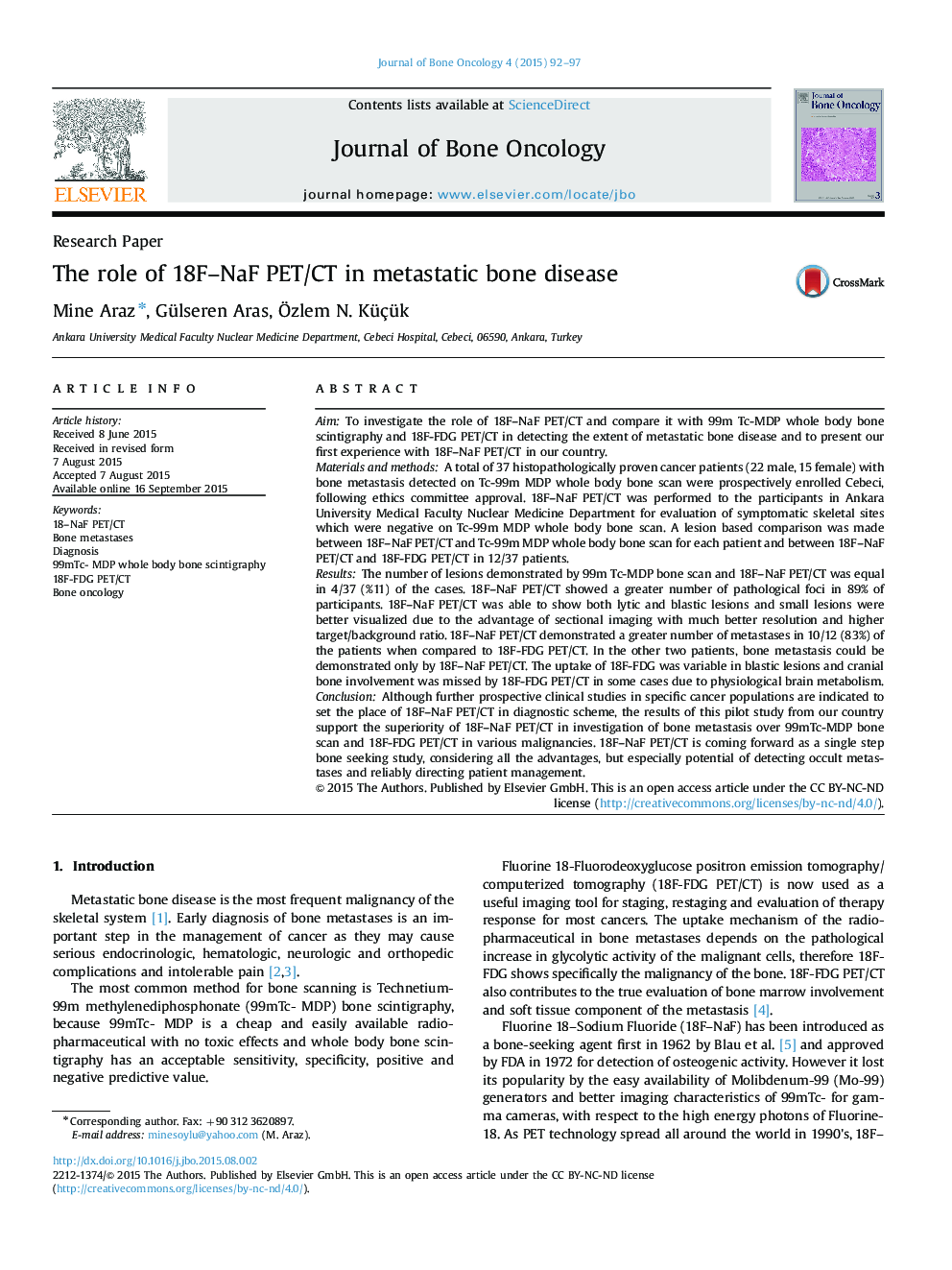 The role of 18F–NaF PET/CT in metastatic bone disease