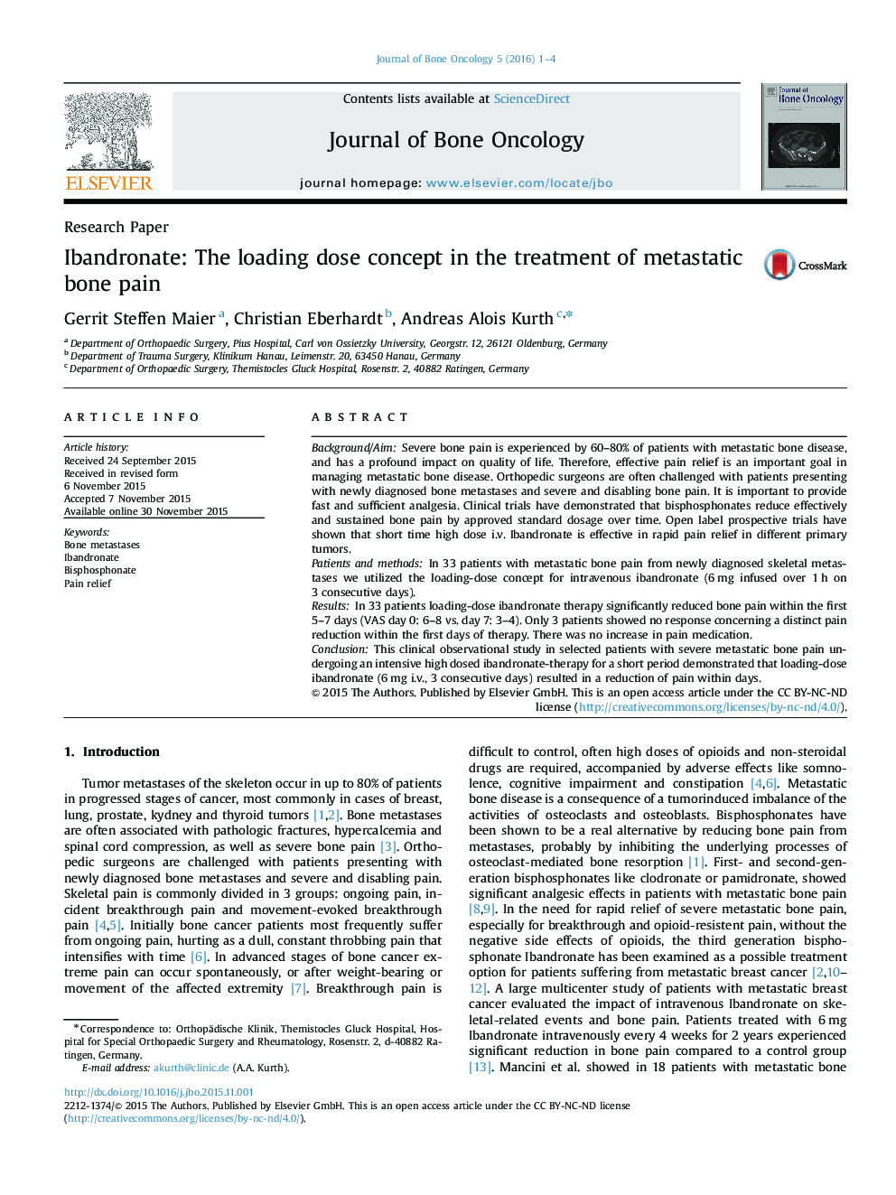 Ibandronate: The loading dose concept in the treatment of metastatic bone pain