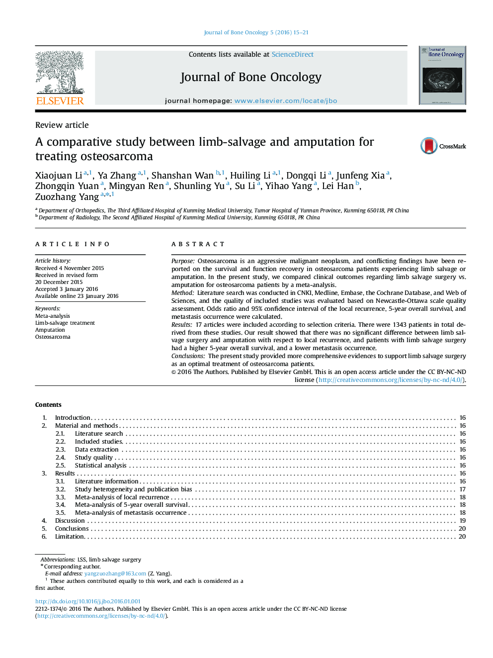 A comparative study between limb-salvage and amputation for treating osteosarcoma