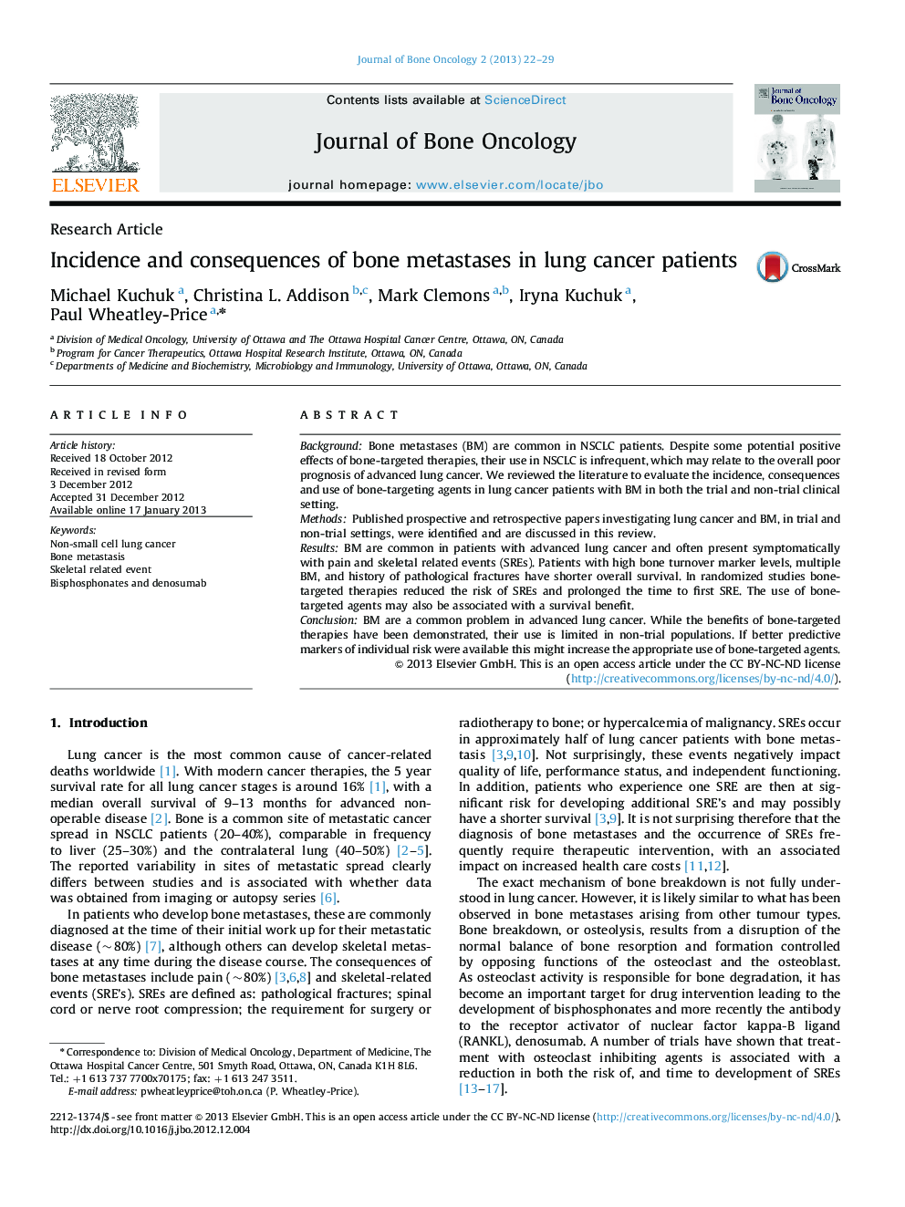 Incidence and consequences of bone metastases in lung cancer patients