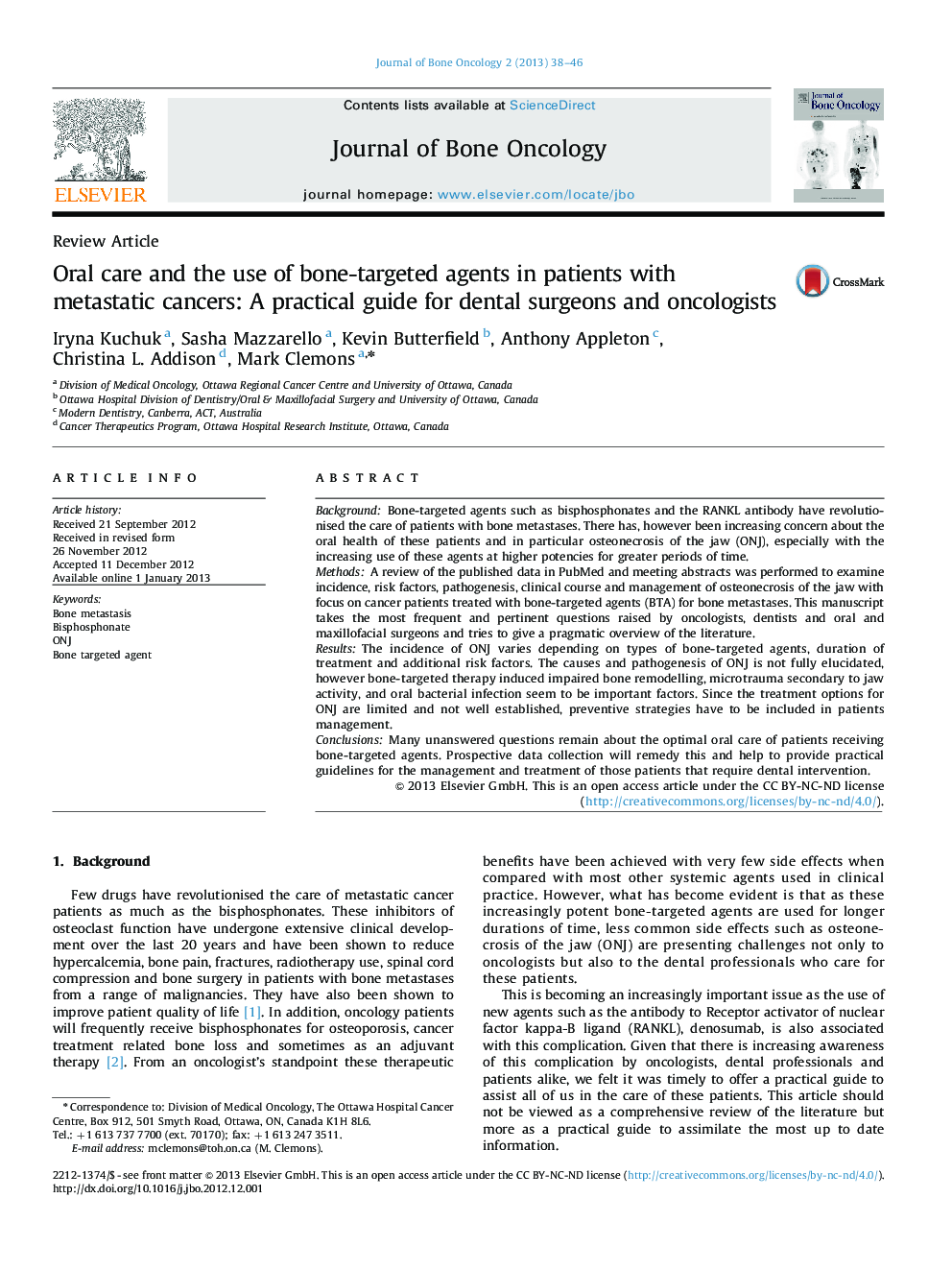 Oral care and the use of bone-targeted agents in patients with metastatic cancers: A practical guide for dental surgeons and oncologists