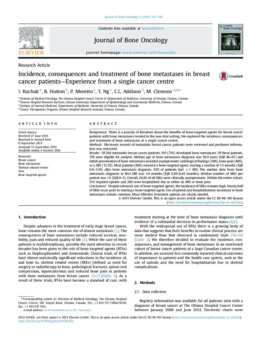 Incidence, consequences and treatment of bone metastases in breast cancer patients—Experience from a single cancer centre