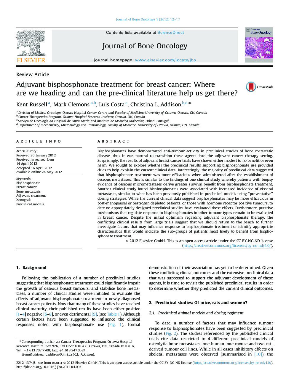 Adjuvant bisphosphonate treatment for breast cancer: Where are we heading and can the pre-clinical literature help us get there?