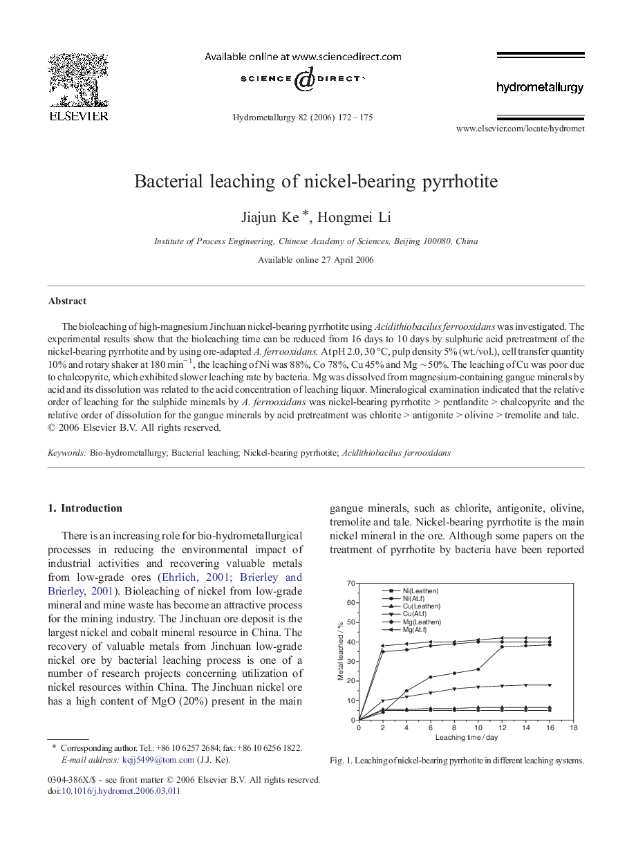 Bacterial leaching of nickel-bearing pyrrhotite
