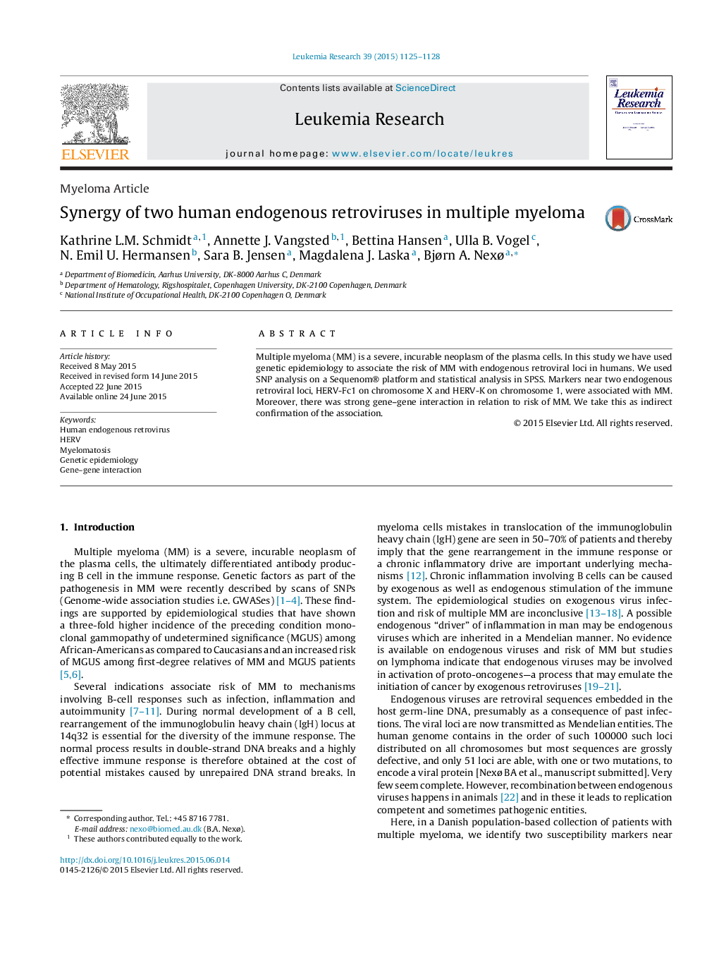 Synergy of two human endogenous retroviruses in multiple myeloma