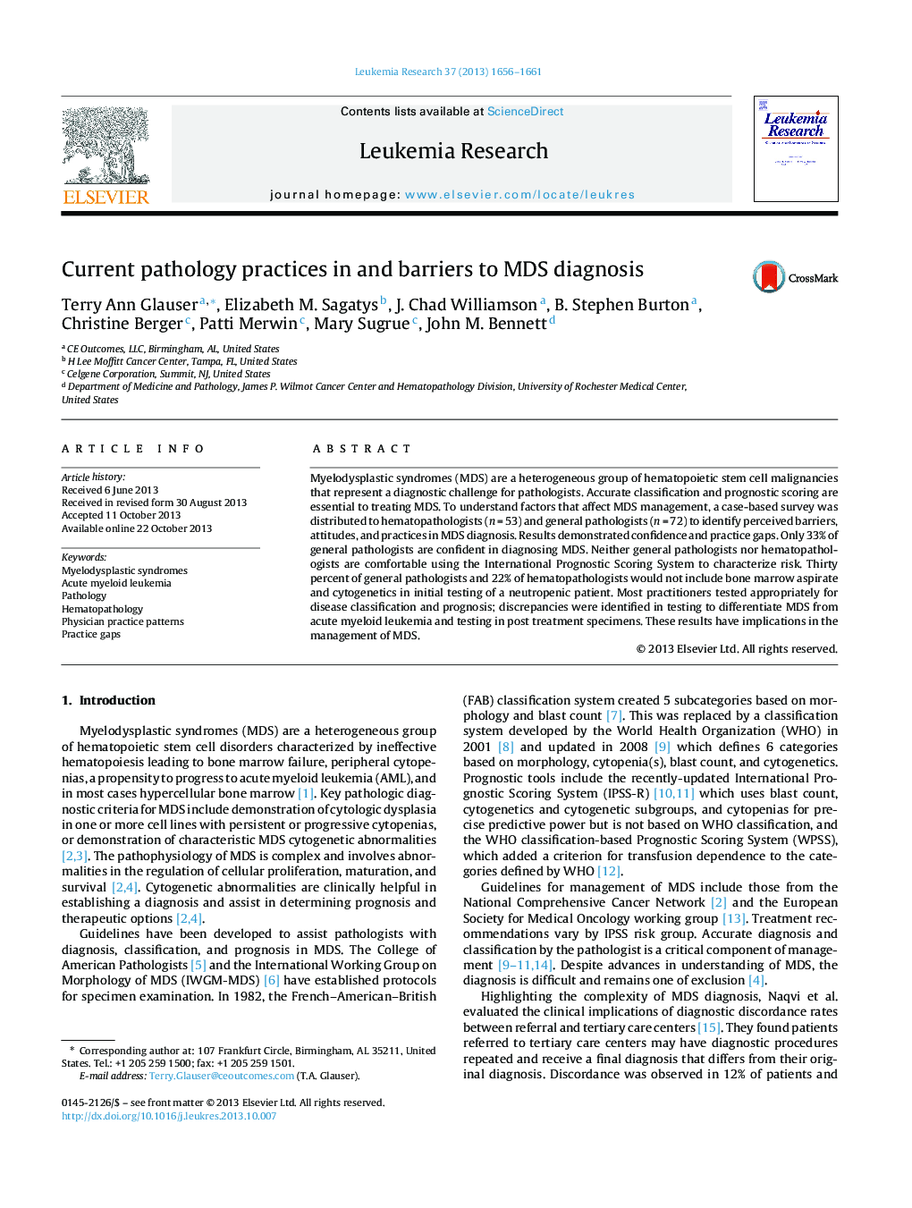 Current pathology practices in and barriers to MDS diagnosis