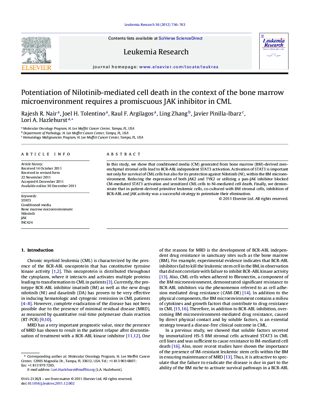 Potentiation of Nilotinib-mediated cell death in the context of the bone marrow microenvironment requires a promiscuous JAK inhibitor in CML