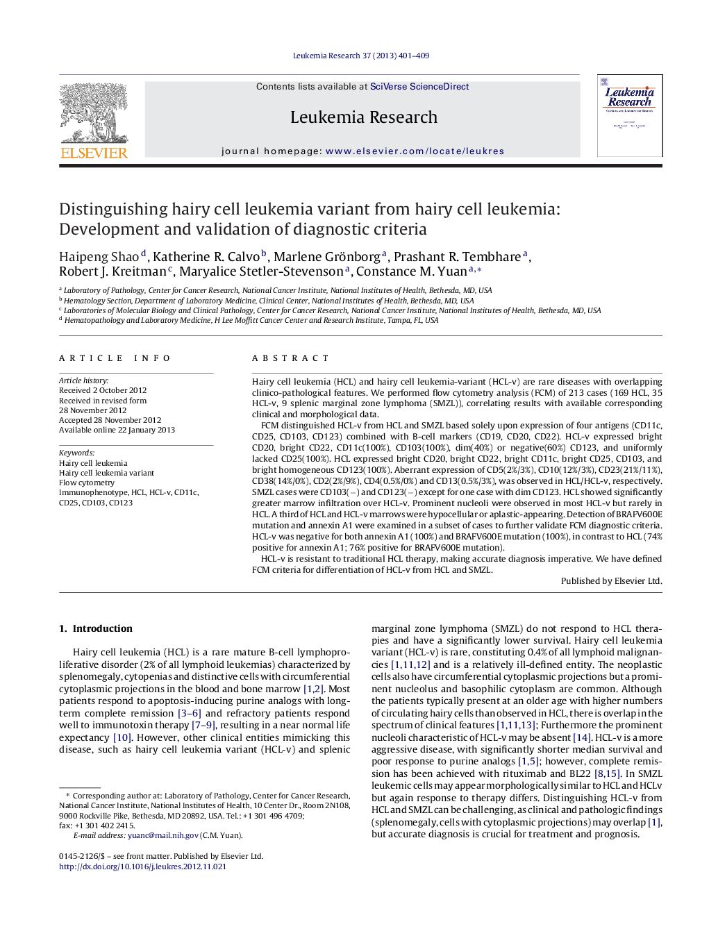 Distinguishing hairy cell leukemia variant from hairy cell leukemia: Development and validation of diagnostic criteria