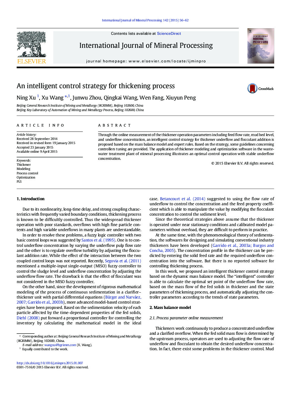 An intelligent control strategy for thickening process