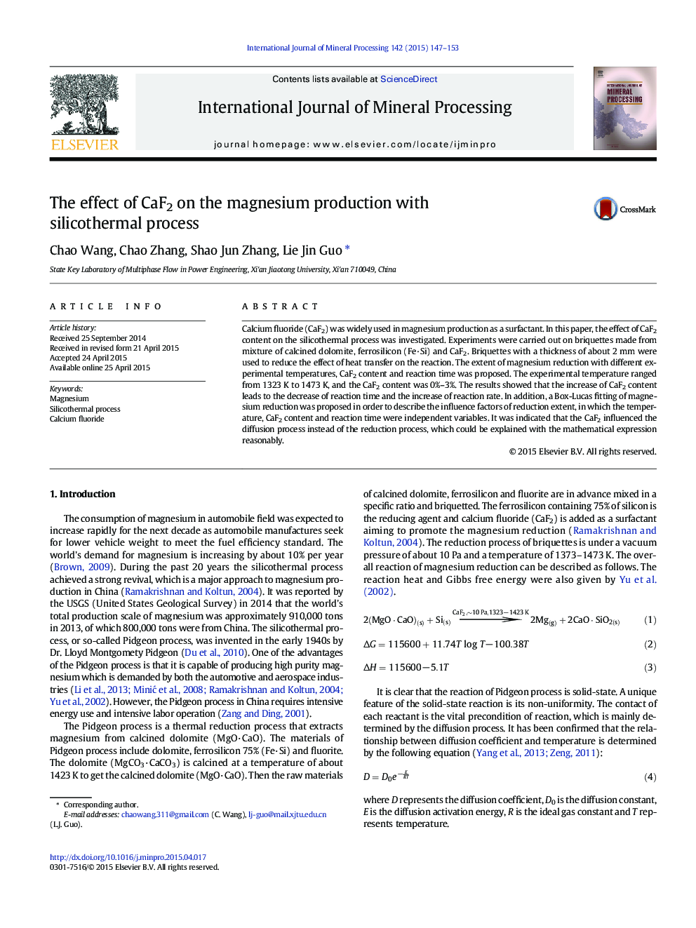 The effect of CaF2 on the magnesium production with silicothermal process