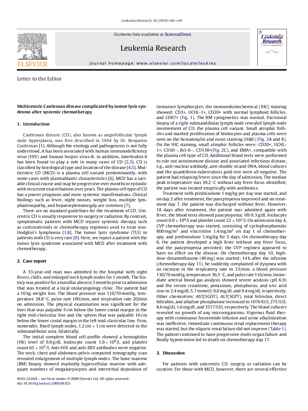 عکس صفحه اول مقاله: Multicentric Castleman disease complicated by tumor lysis syndrome after systemic chemotherapy Multicentric Castleman disease complicated by tumor lysis syndrome after systemic chemotherapy