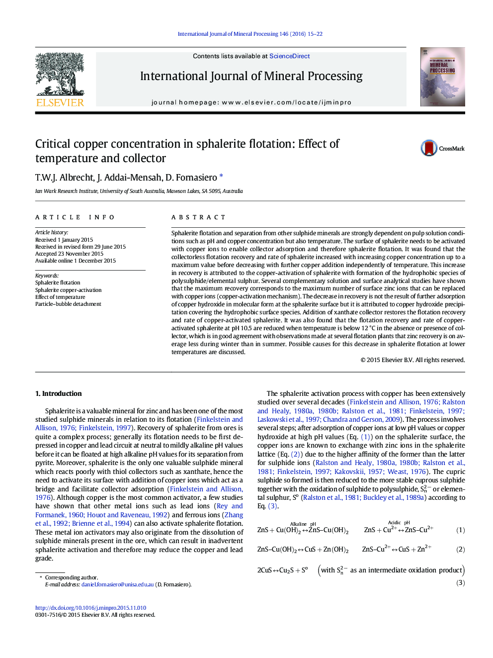 Critical copper concentration in sphalerite flotation: Effect of temperature and collector