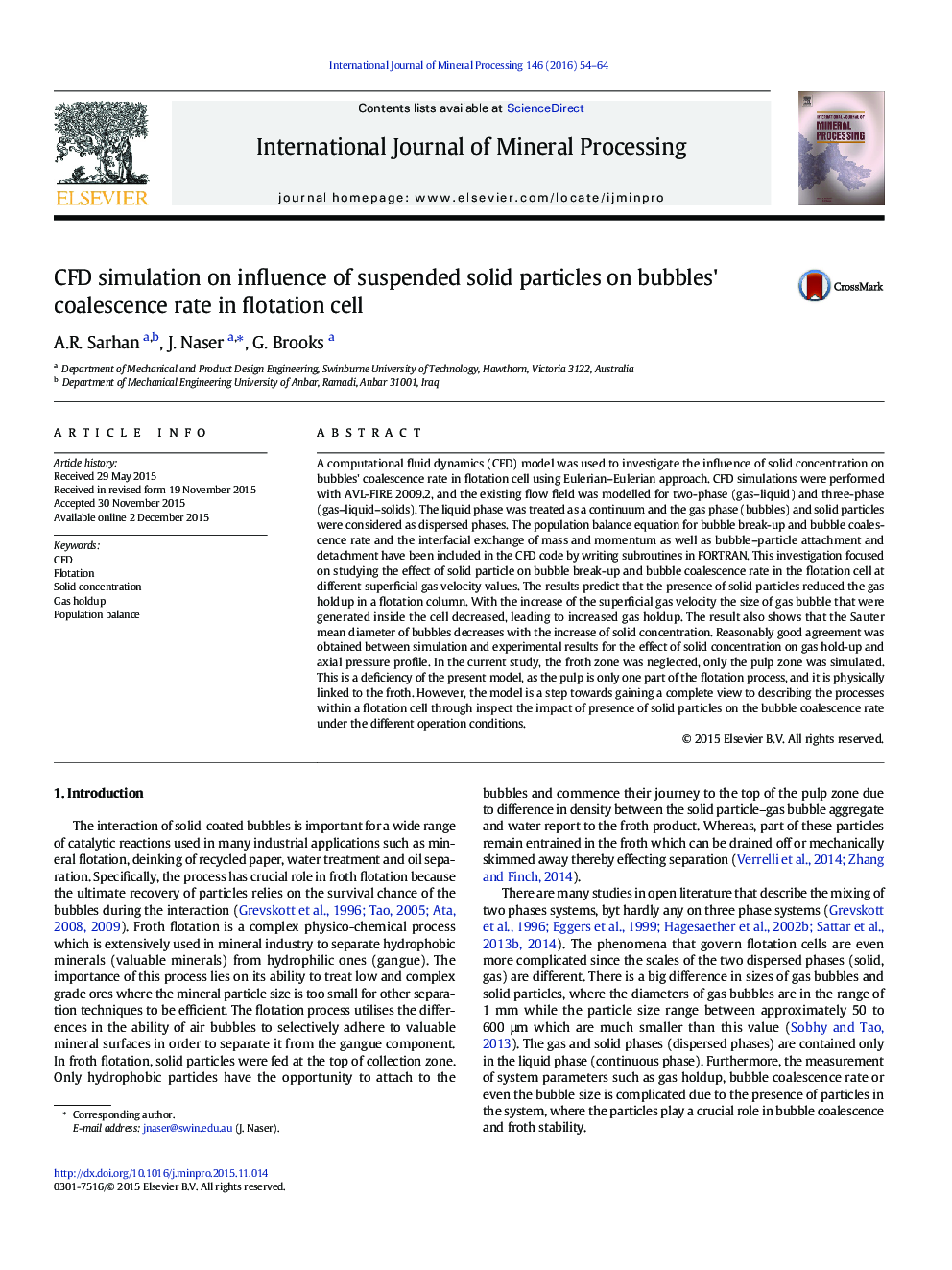 CFD simulation on influence of suspended solid particles on bubbles' coalescence rate in flotation cell