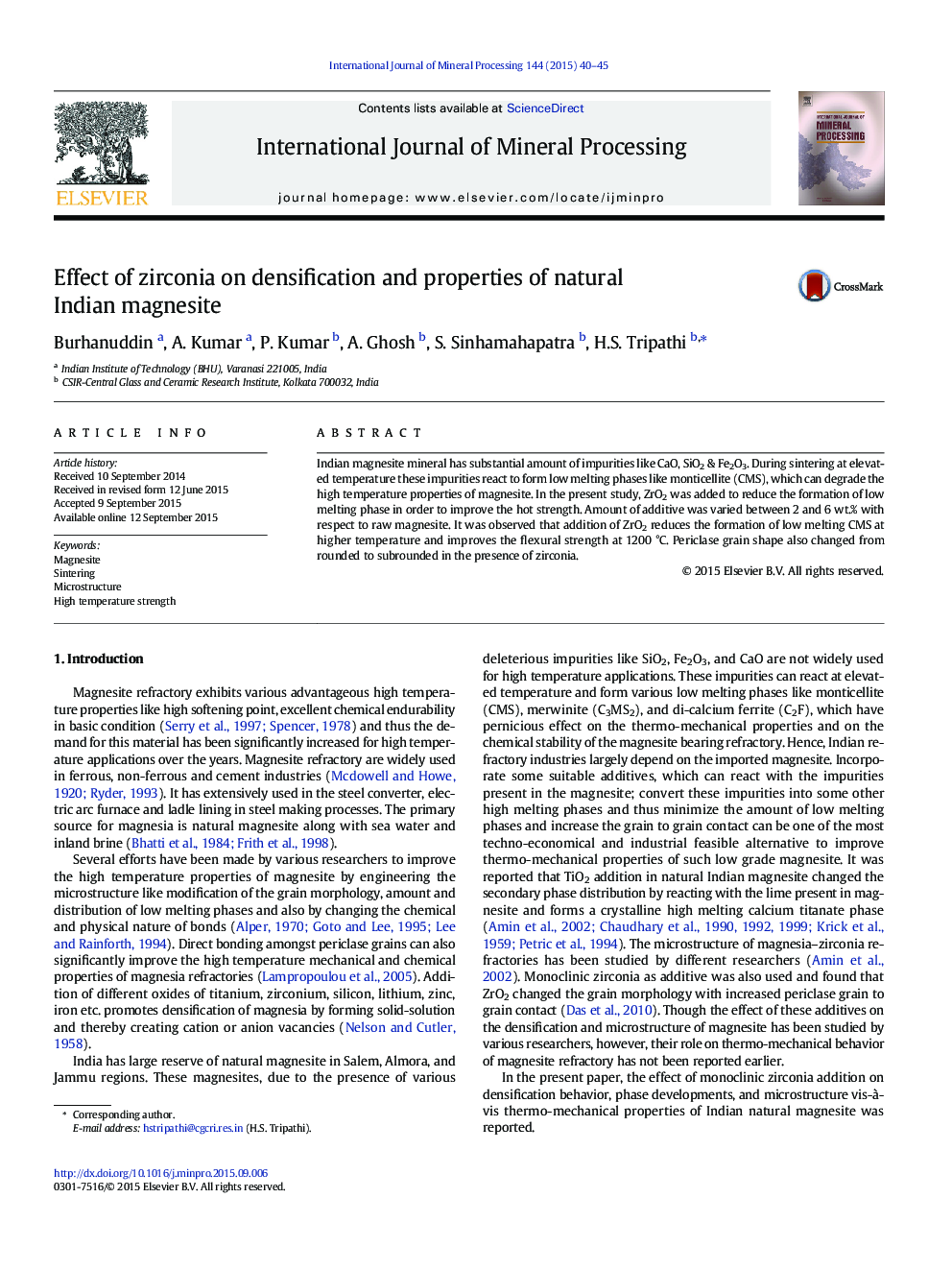 Effect of zirconia on densification and properties of natural Indian magnesite