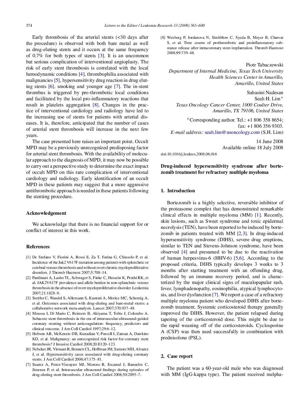 Drug-induced hypersensitivity syndrome after bortezomib treatment for refractory multiple myeloma