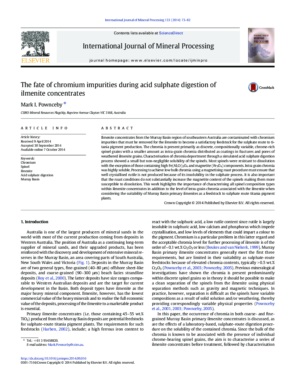 The fate of chromium impurities during acid sulphate digestion of ilmenite concentrates