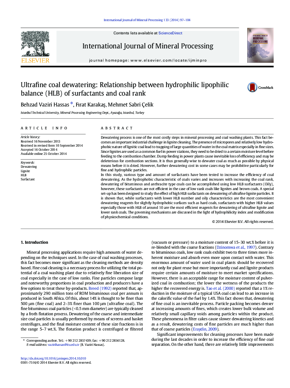 Ultrafine coal dewatering: Relationship between hydrophilic lipophilic balance (HLB) of surfactants and coal rank
