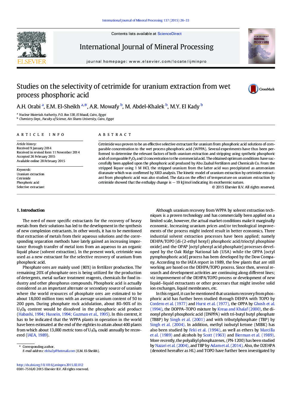 Studies on the selectivity of cetrimide for uranium extraction from wet process phosphoric acid