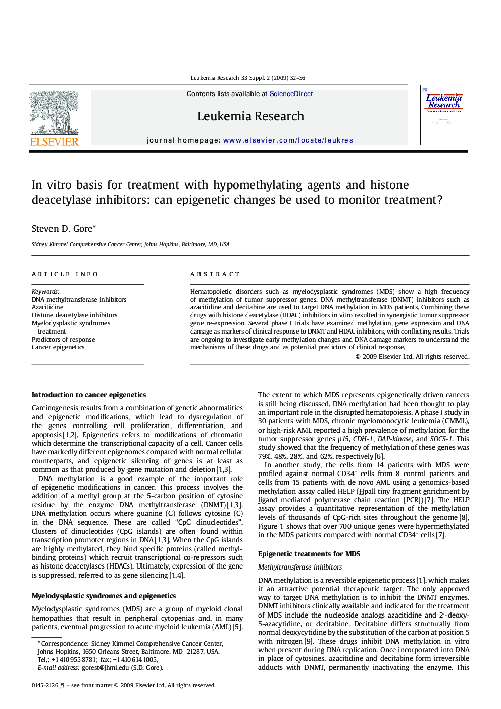 In vitro basis for treatment with hypomethylating agents and histone deacetylase inhibitors: can epigenetic changes be used to monitor treatment?