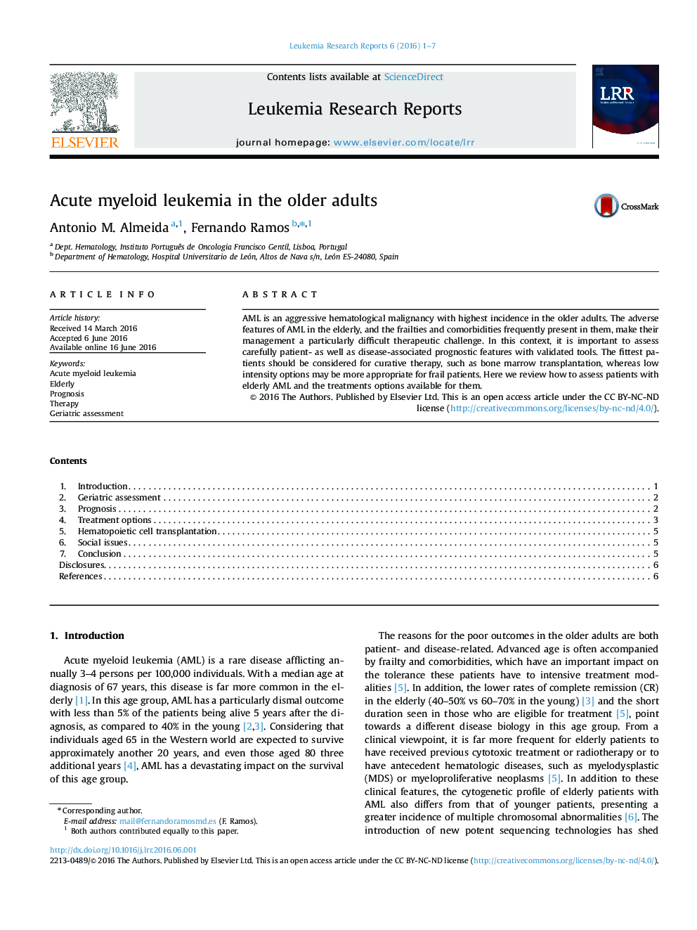 Acute myeloid leukemia in the older adults