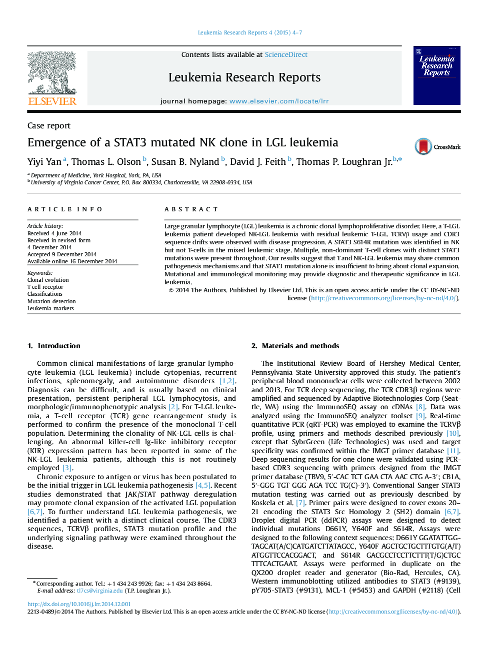 Emergence of a STAT3 mutated NK clone in LGL leukemia