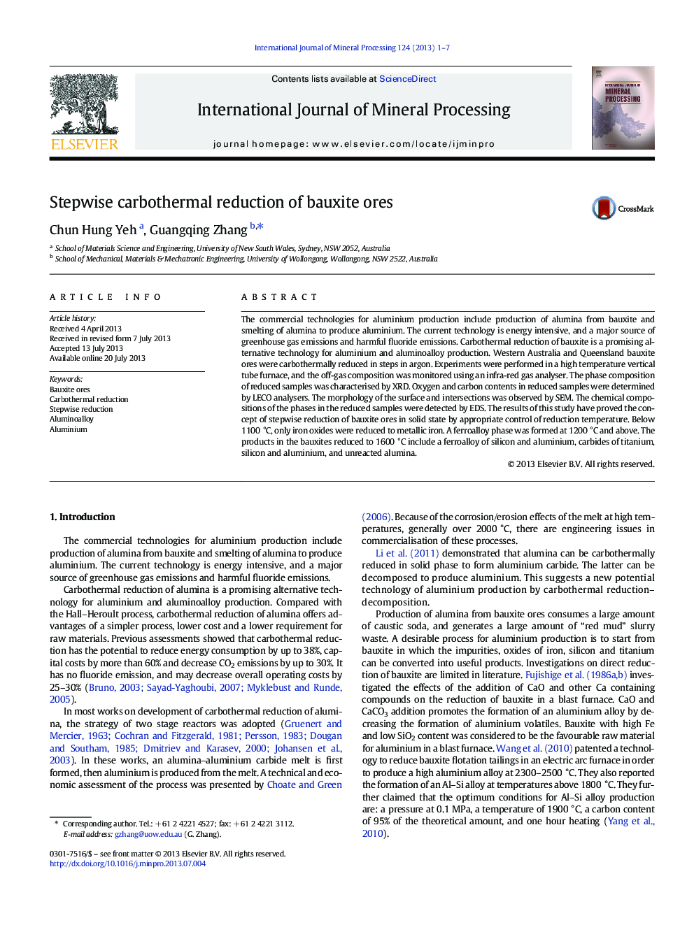 Stepwise carbothermal reduction of bauxite ores