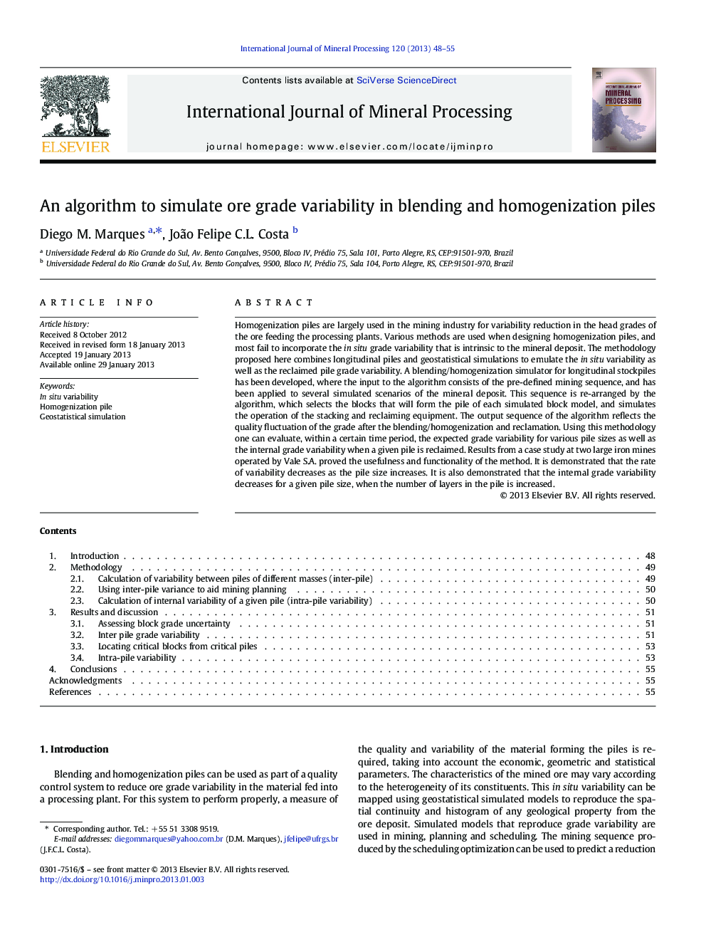 An algorithm to simulate ore grade variability in blending and homogenization piles