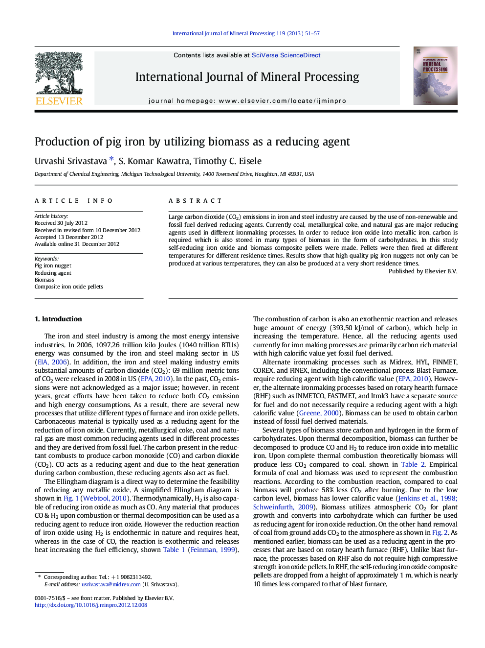 Production of pig iron by utilizing biomass as a reducing agent