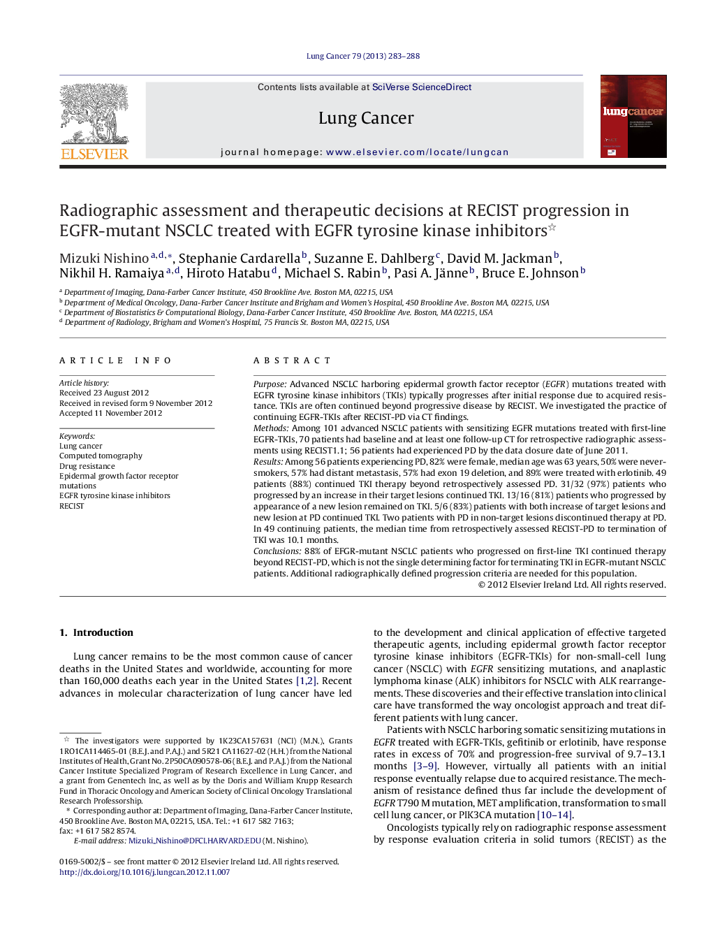 Radiographic assessment and therapeutic decisions at RECIST progression in EGFR-mutant NSCLC treated with EGFR tyrosine kinase inhibitors 