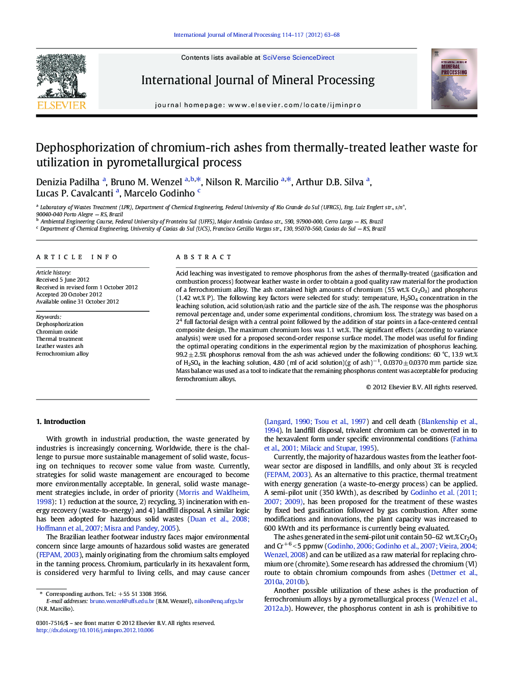 Dephosphorization of chromium-rich ashes from thermally-treated leather waste for utilization in pyrometallurgical process