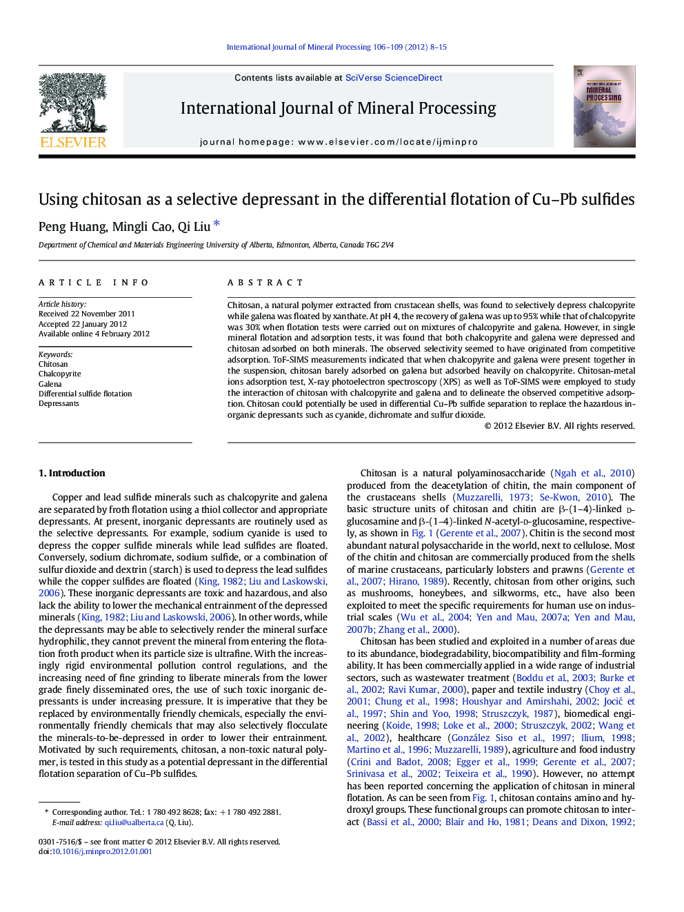 Using chitosan as a selective depressant in the differential flotation of Cu–Pb sulfides