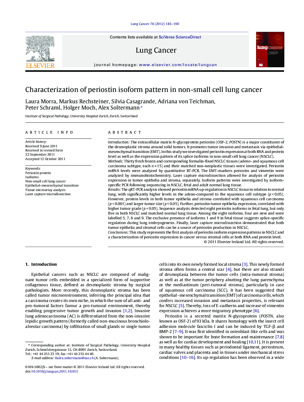 Characterization of periostin isoform pattern in non-small cell lung cancer