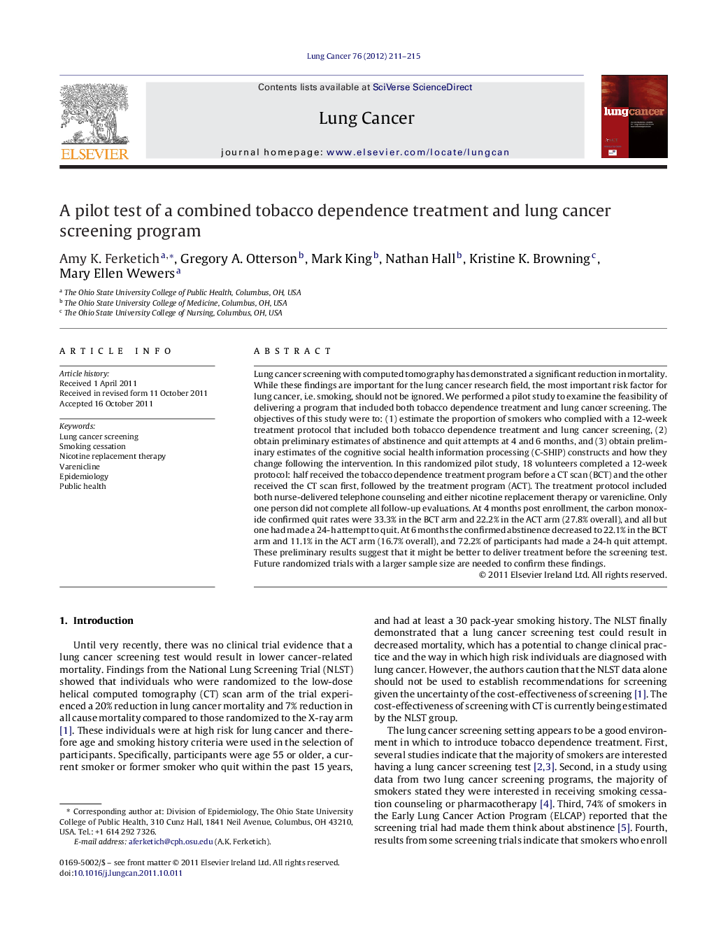 A pilot test of a combined tobacco dependence treatment and lung cancer screening program