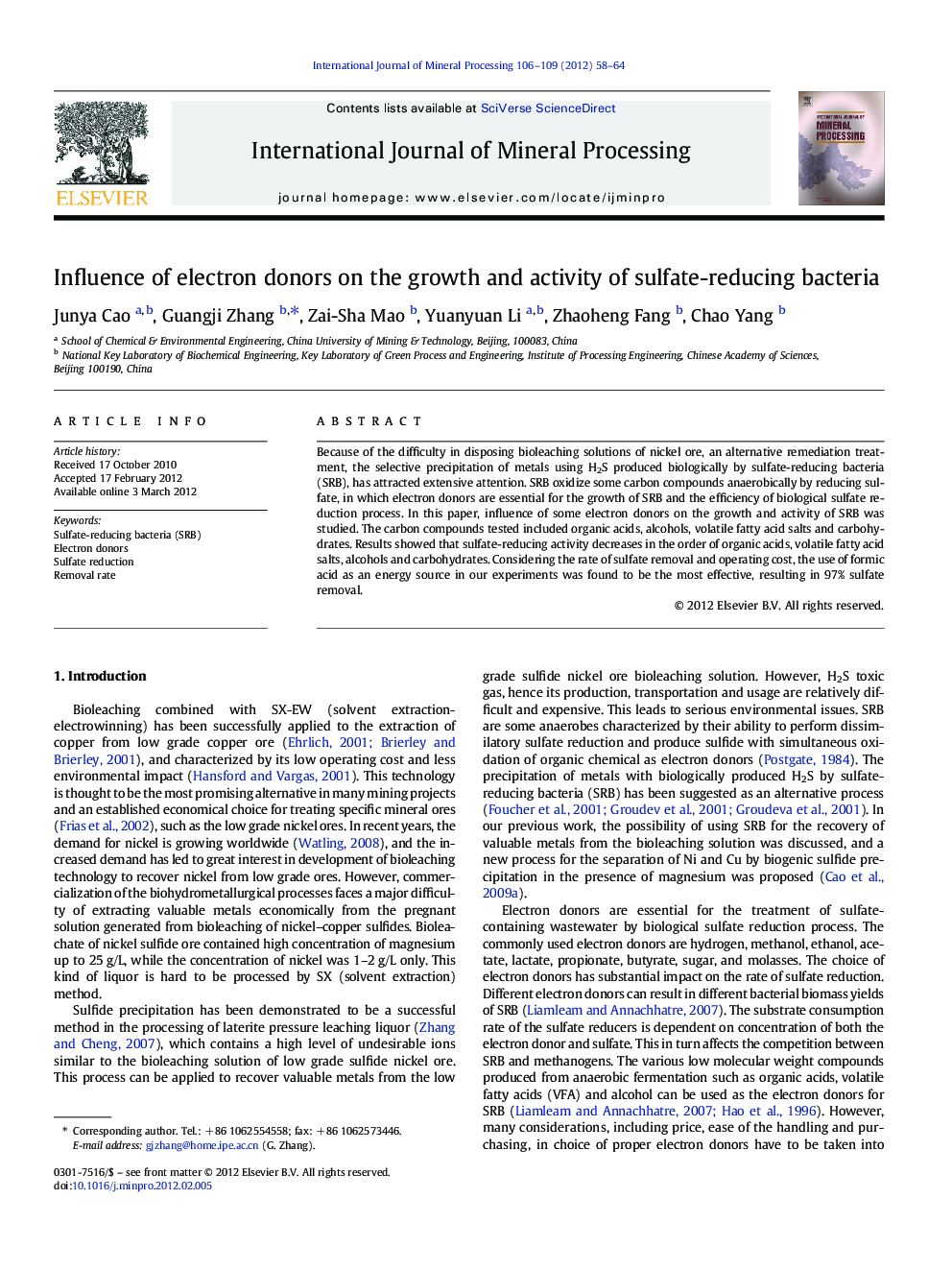 Influence of electron donors on the growth and activity of sulfate-reducing bacteria