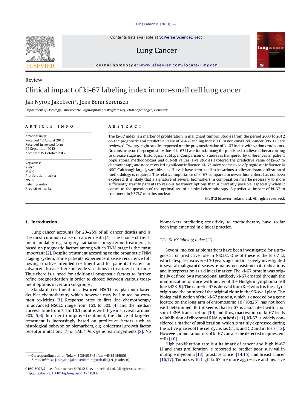 Clinical impact of ki-67 labeling index in non-small cell lung cancer