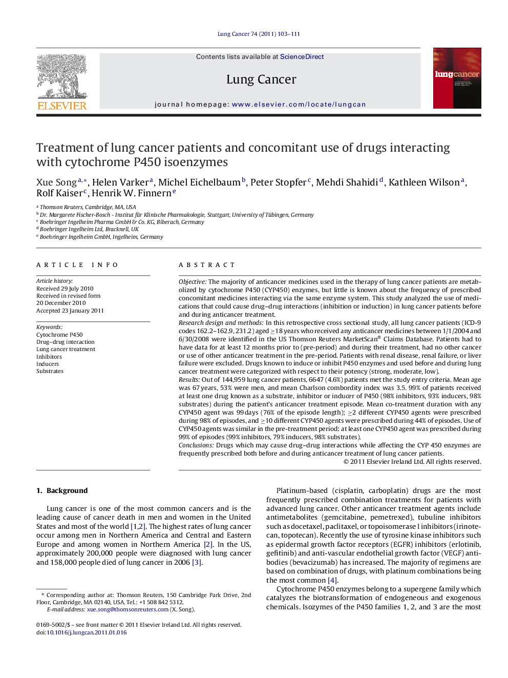 Treatment of lung cancer patients and concomitant use of drugs interacting with cytochrome P450 isoenzymes