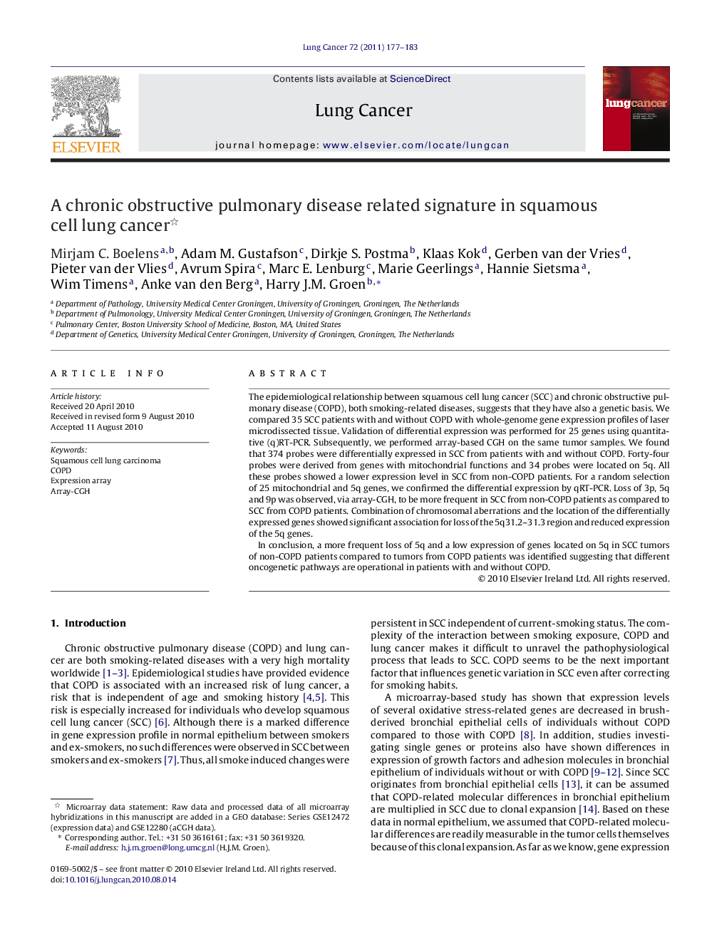 A chronic obstructive pulmonary disease related signature in squamous cell lung cancer